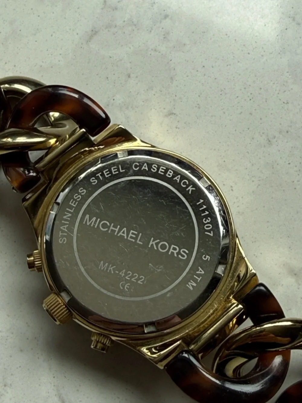 Michael Kors Gold and Brown Tortoiseshell Link Bracelet Chronograph Watch - Picture 4 of 4